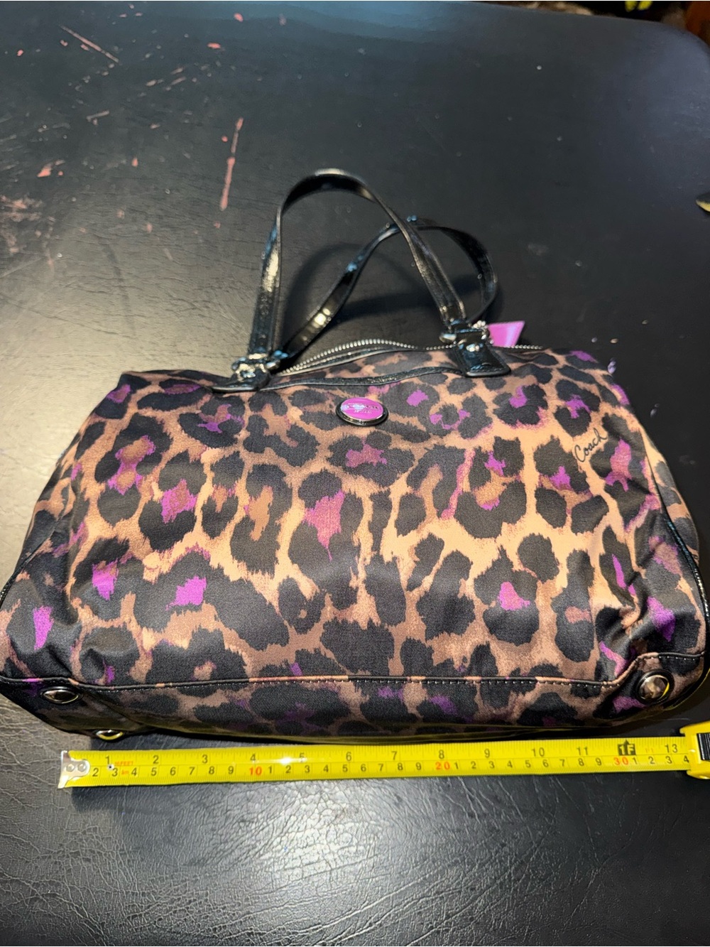 Coach Leopard-Print Shoulder Bag in Brown and Purple